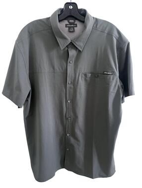 Eddie Bauer Men's Grey Short Sleeve Lightweight Tech Button-Up Shirt - XL EUC
